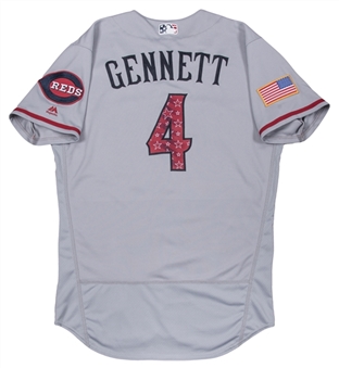 2017 Scooter Gennett Game Used Cincinnati Reds Independence Day Alternate Road Jersey Photo Matched To 2 Games For 2 Home Runs (MLB Authenticated & Resolution Photomatching)